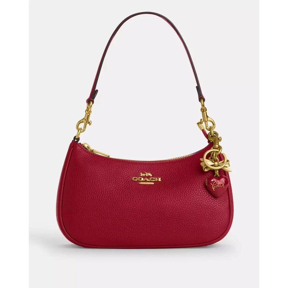 Coach CZ276 Bow Heart Locket Bag Charm-Brass/Ruby